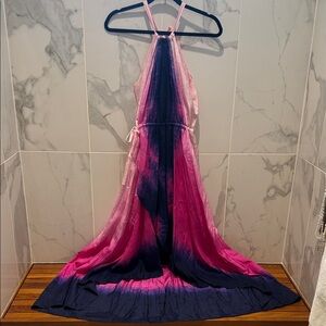 Calypso St. Barth Pink to Navy Ombre High Low Maxi Dress
